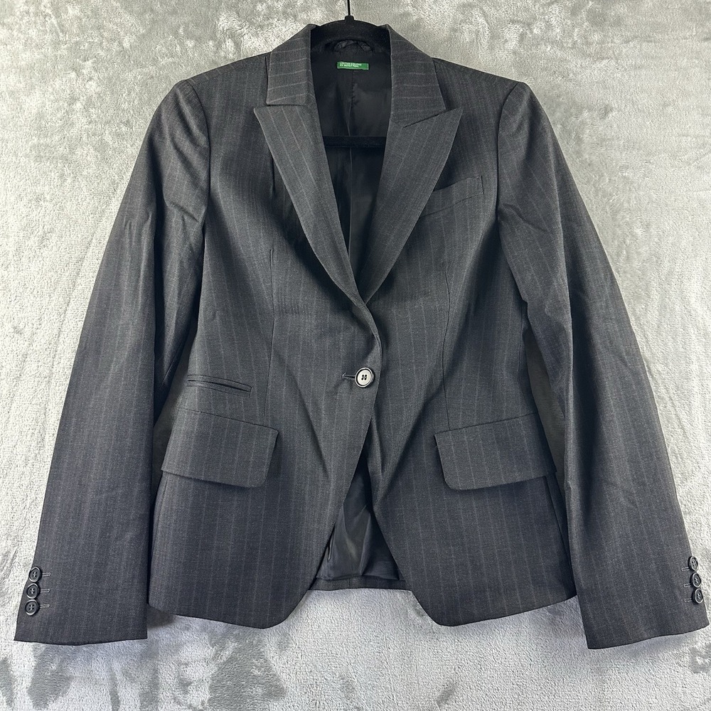 United Colors Of Benetton Blazer Women's 38 (XS) Dark Gray w/ Purple Pin Stripe